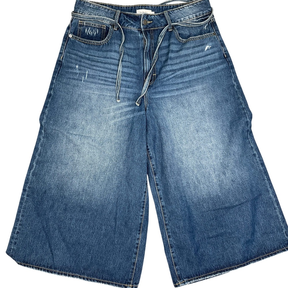 Bohme Short Womens 32 Blue Wide Leg Whisker Distressed Culottes Denim BH9282C-M